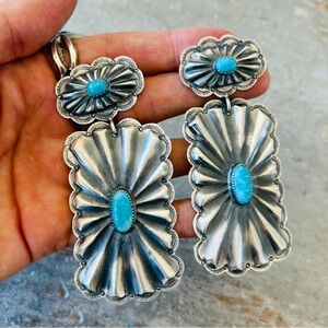 ♥️ Navajo ♥️ Glenn Livingston Sterling Silver & Waterweb Kingman Concho Earrings